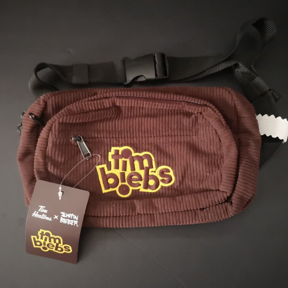 NWT Tim Hortons x Justin Bieber Dark Brown Lined Corduroy Waist/Fanny Pack